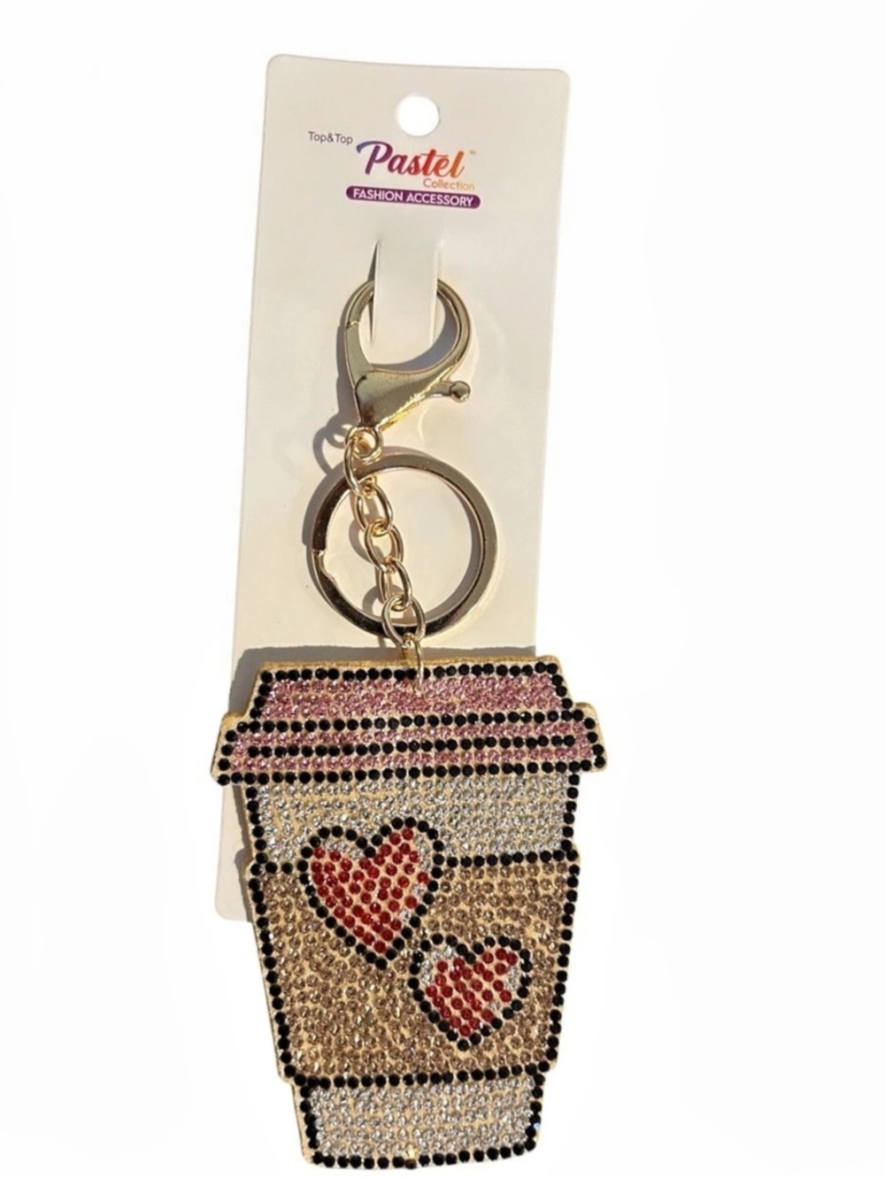 TOP & TOP PASTEL COLLECTION RHINESTONE COFFEE CUP KEYCHAIN BAG CHARM